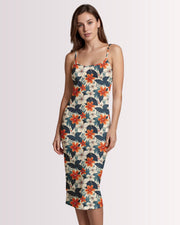 Womens Bodycon Midi Dress - Tropical Floral II