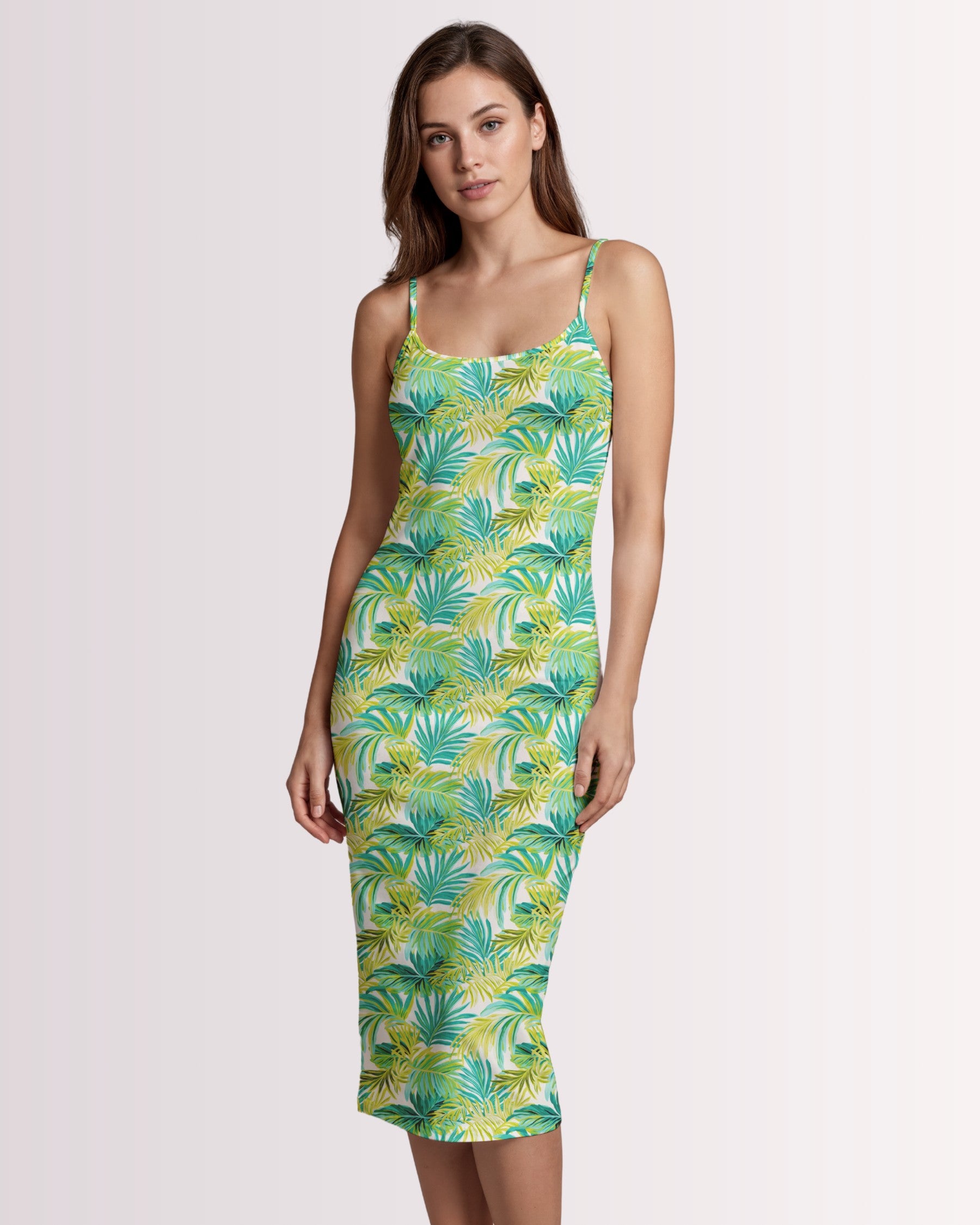 Womens Bodycon Midi Dress - Palm Leaves I