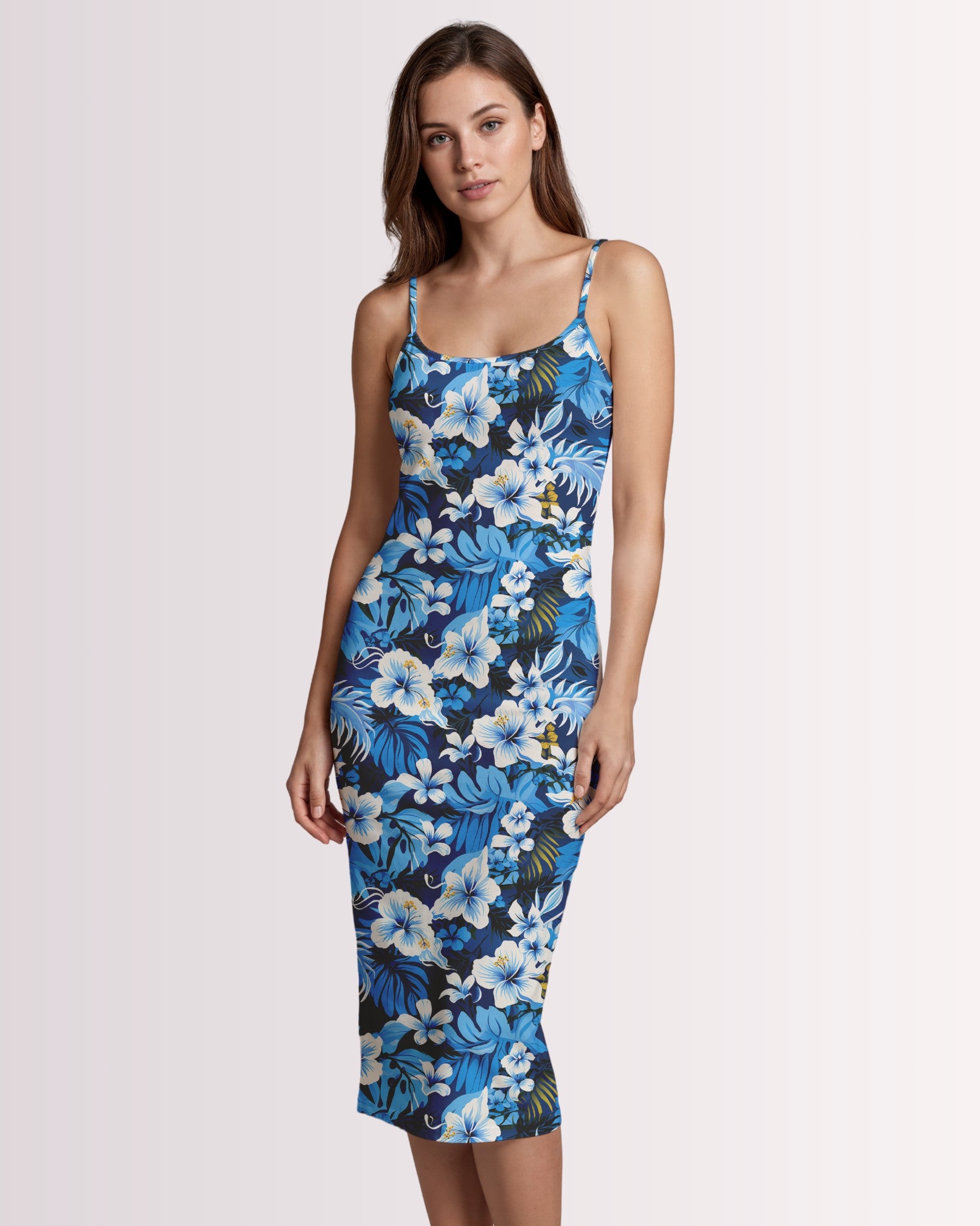 Womens Bodycon Midi Dress - Blue Hawaiian I