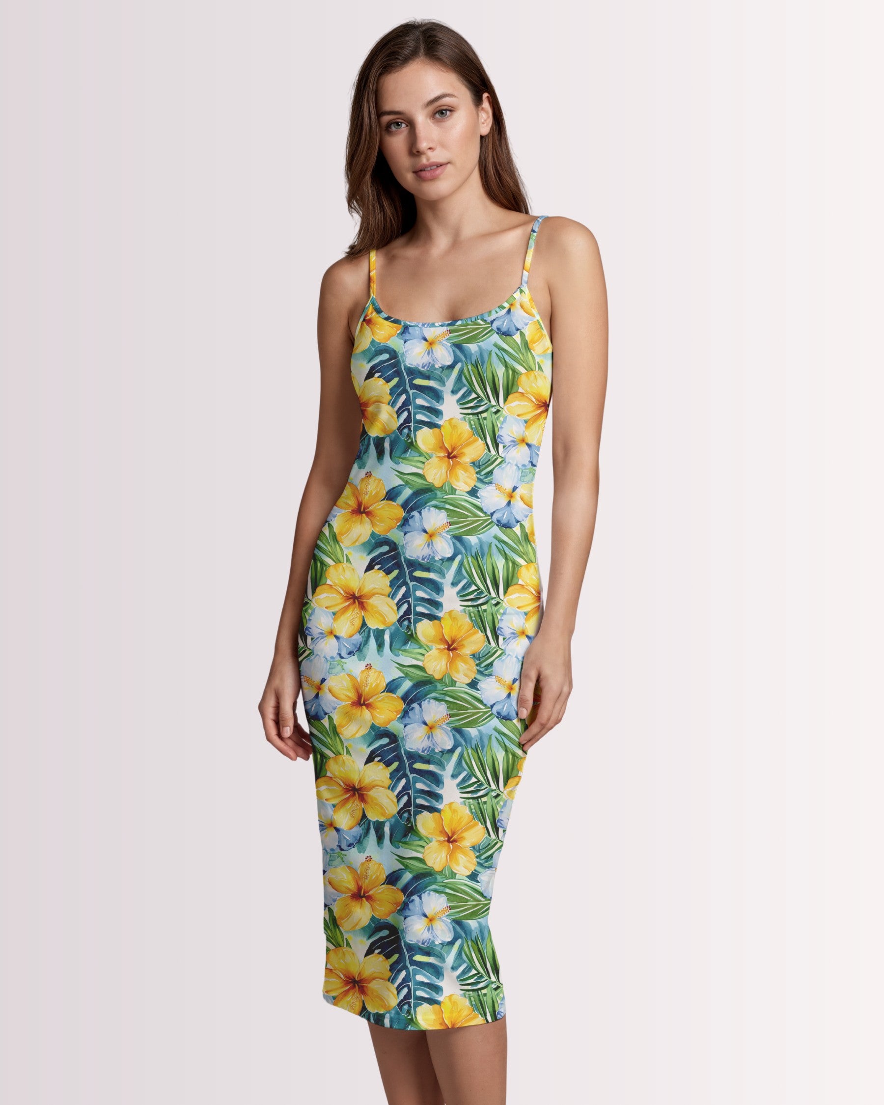 Womens Bodycon Midi Dress - Hawaiian III