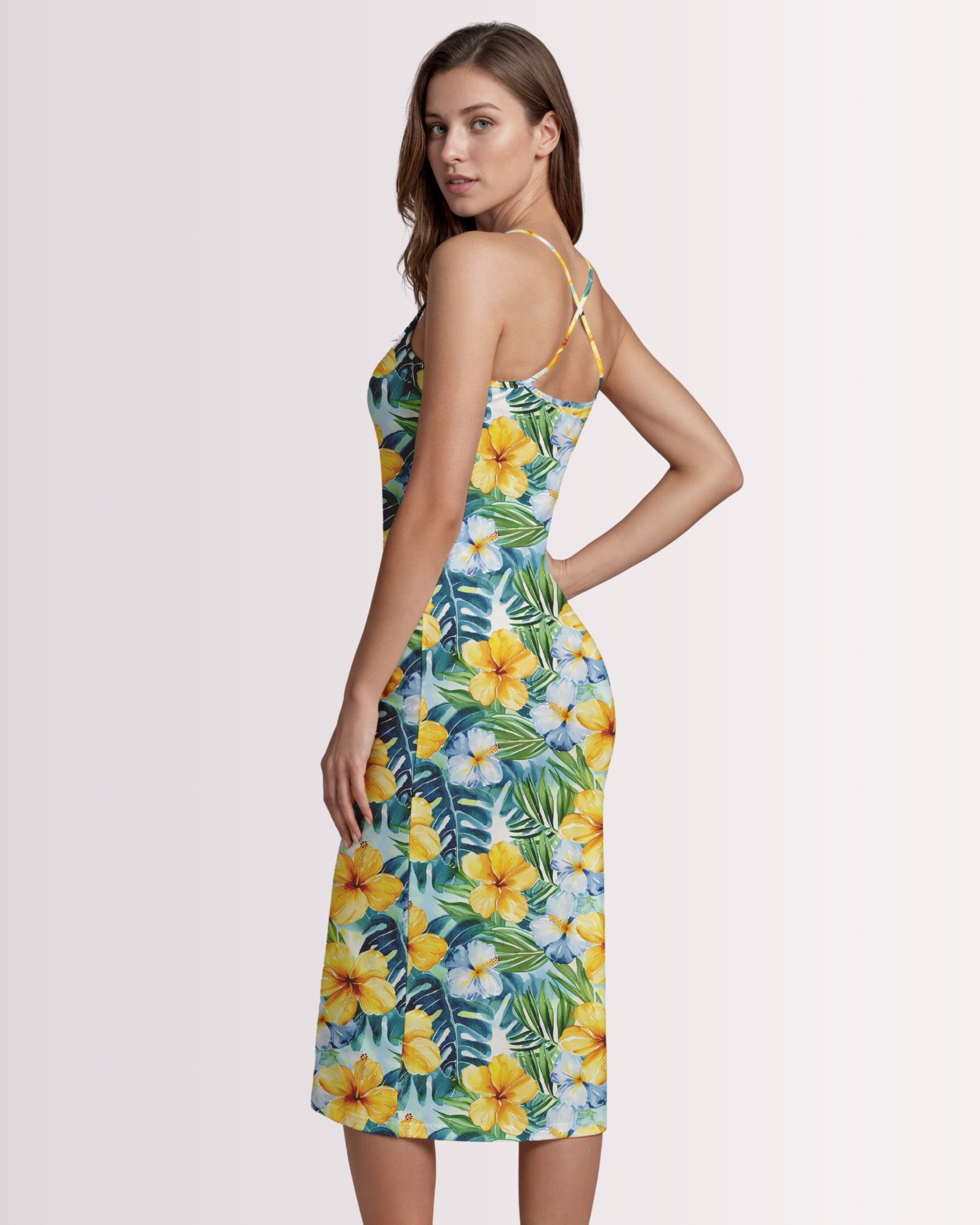 Womens Bodycon Midi Dress - Hawaiian III