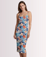 Womens Bodycon Midi Dress - Blue Tropical II