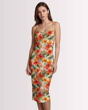 Womens Bodycon Midi Dress - Sunset Bloom