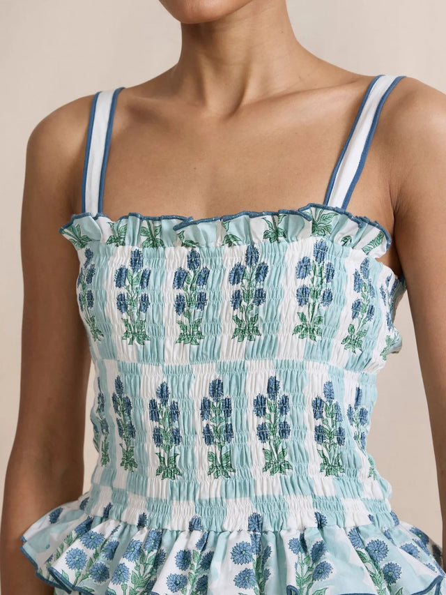 Bohemian Floral Print Smocked Tiered Maxi Dress.