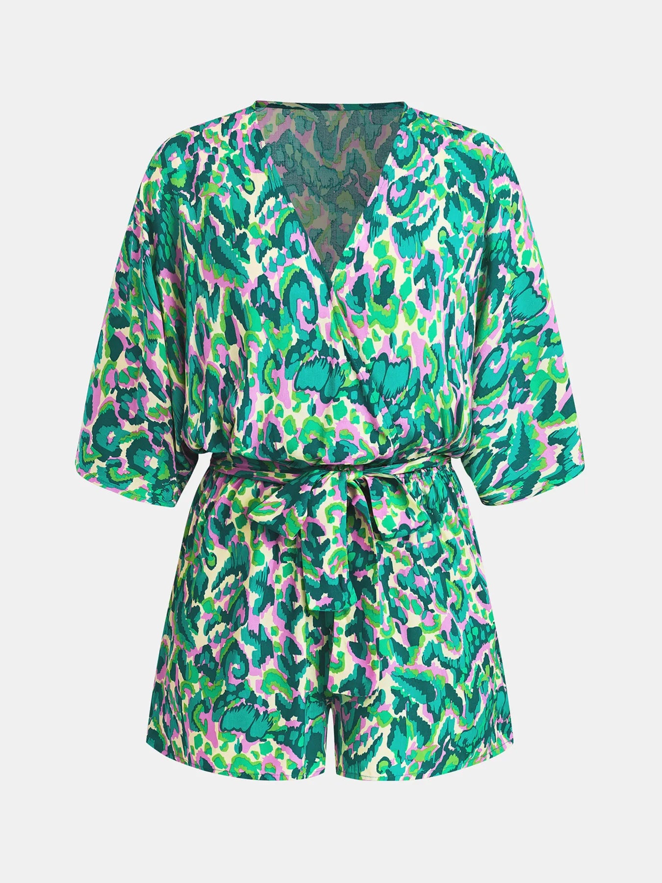 Bohemian Floral Print V-Neck Batwing Sleeve Romper