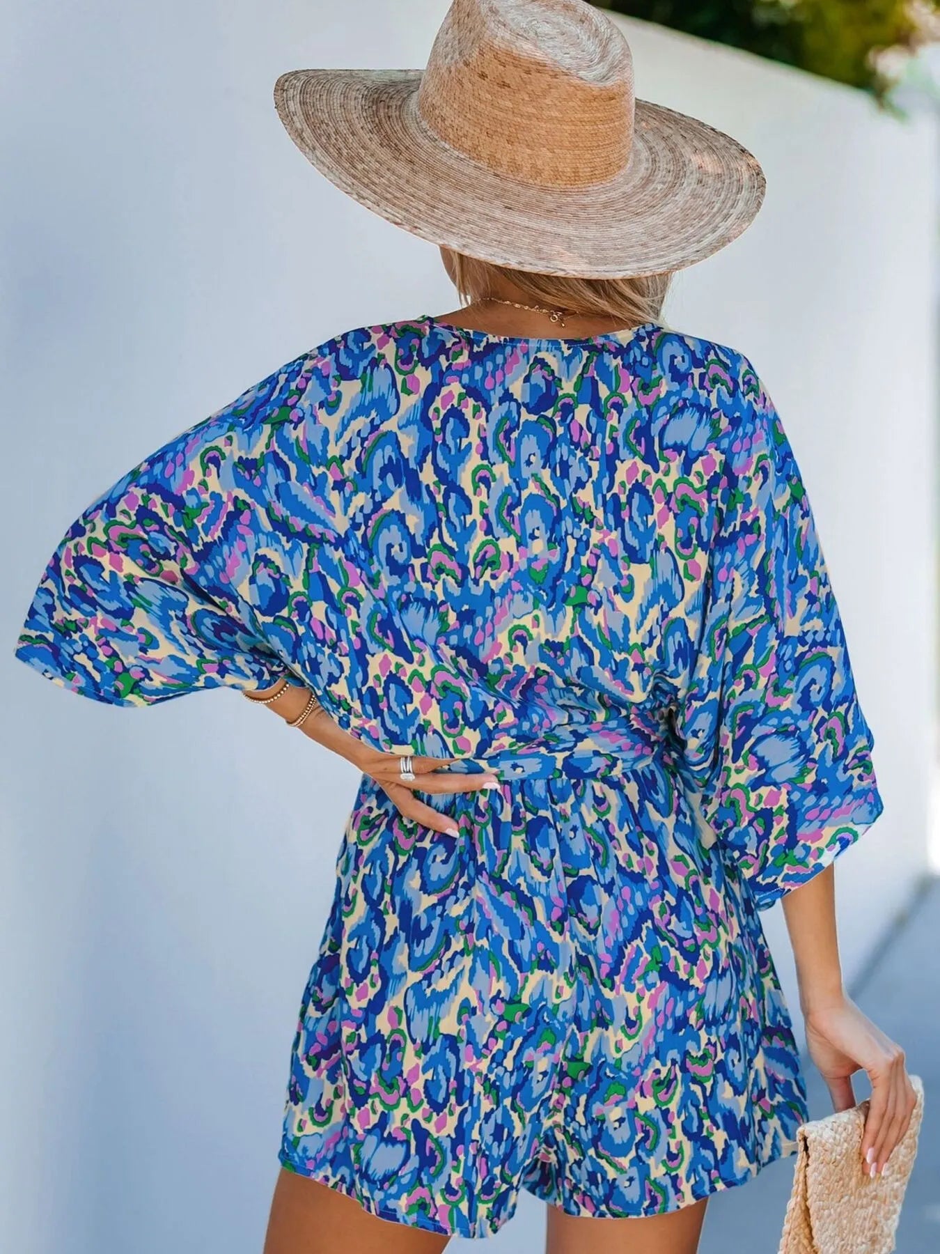 Bohemian Floral Print V-Neck Batwing Sleeve Romper