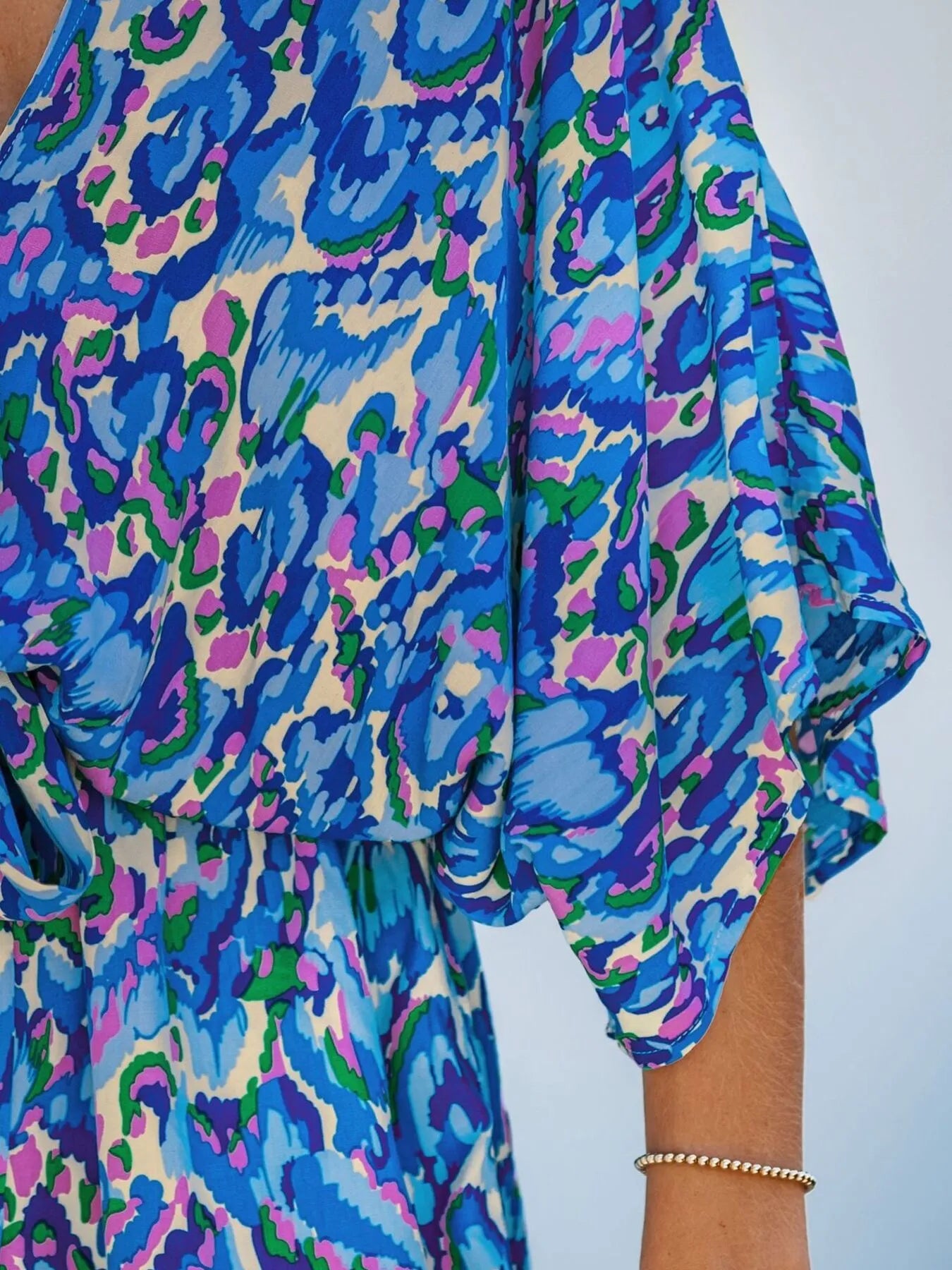 Bohemian Floral Print V-Neck Batwing Sleeve Romper