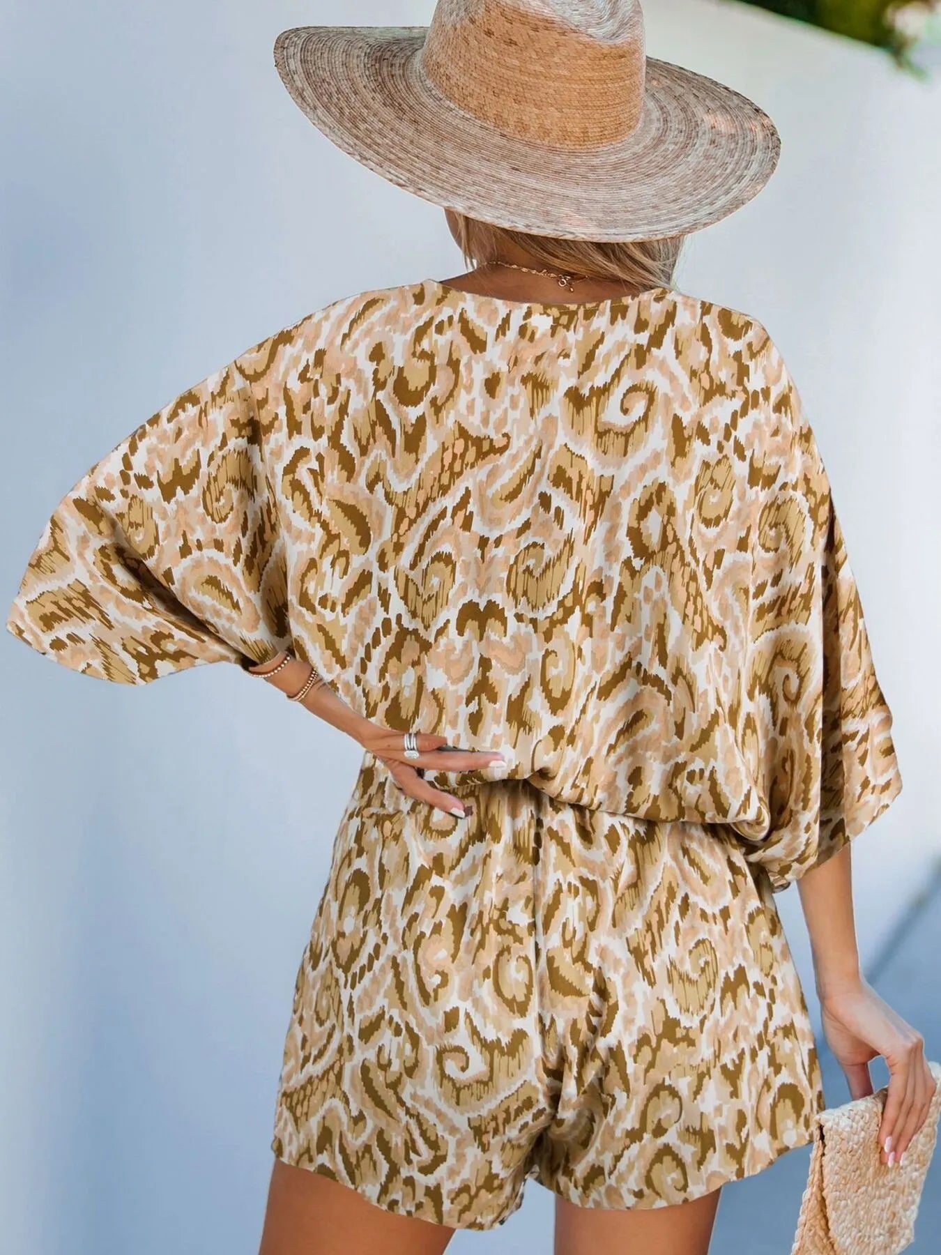 Bohemian Floral Print V-Neck Batwing Sleeve Romper
