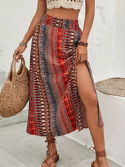 Bohemian Print Split Maxi Skirt.