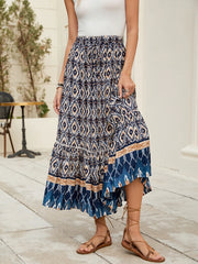 Bohemian Printed Ruched Maxi Skirt.