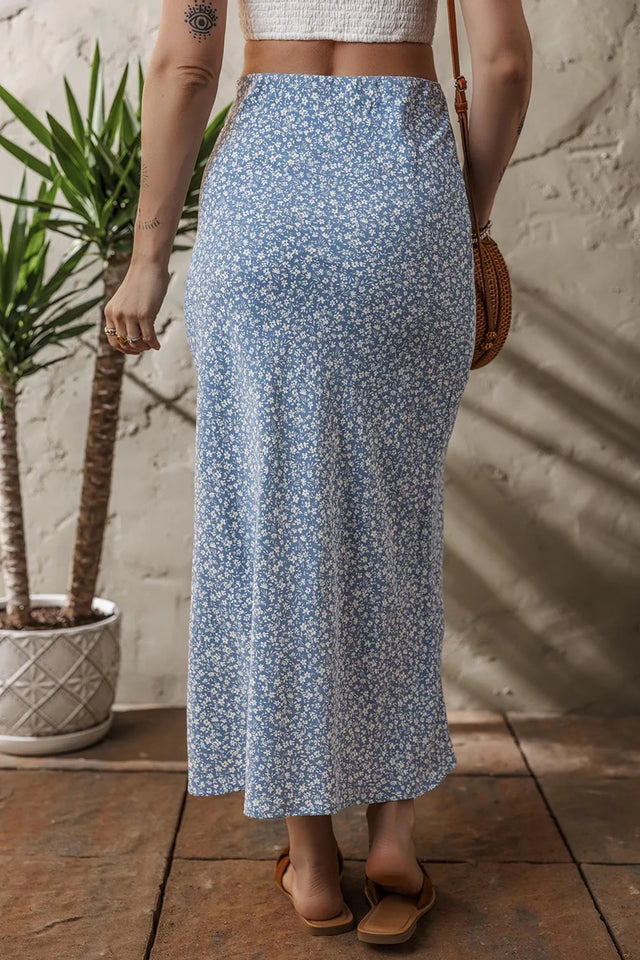 Boho Floral High Waist Skirt with Side Split.