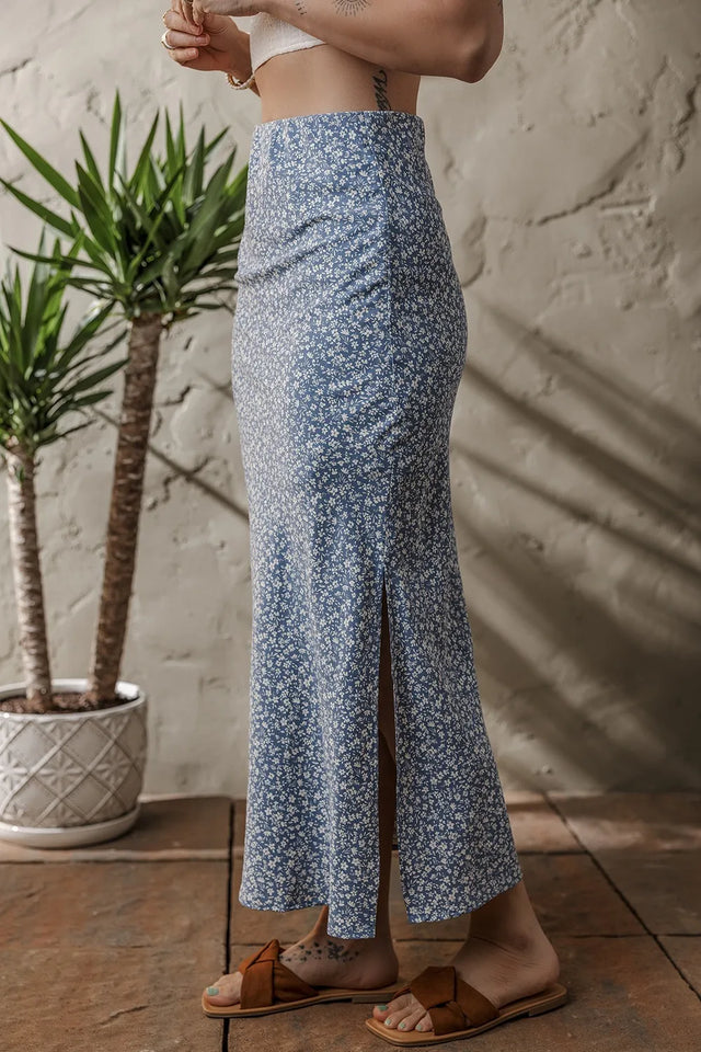 Boho Floral High Waist Skirt with Side Split.
