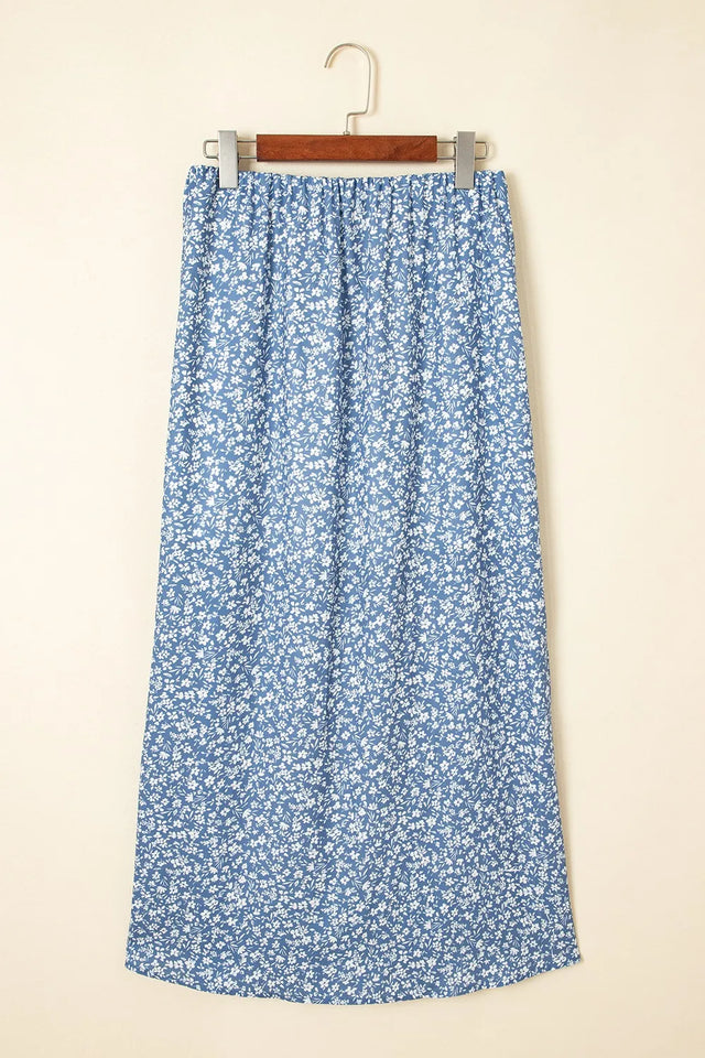 Boho Floral High Waist Skirt with Side Split.