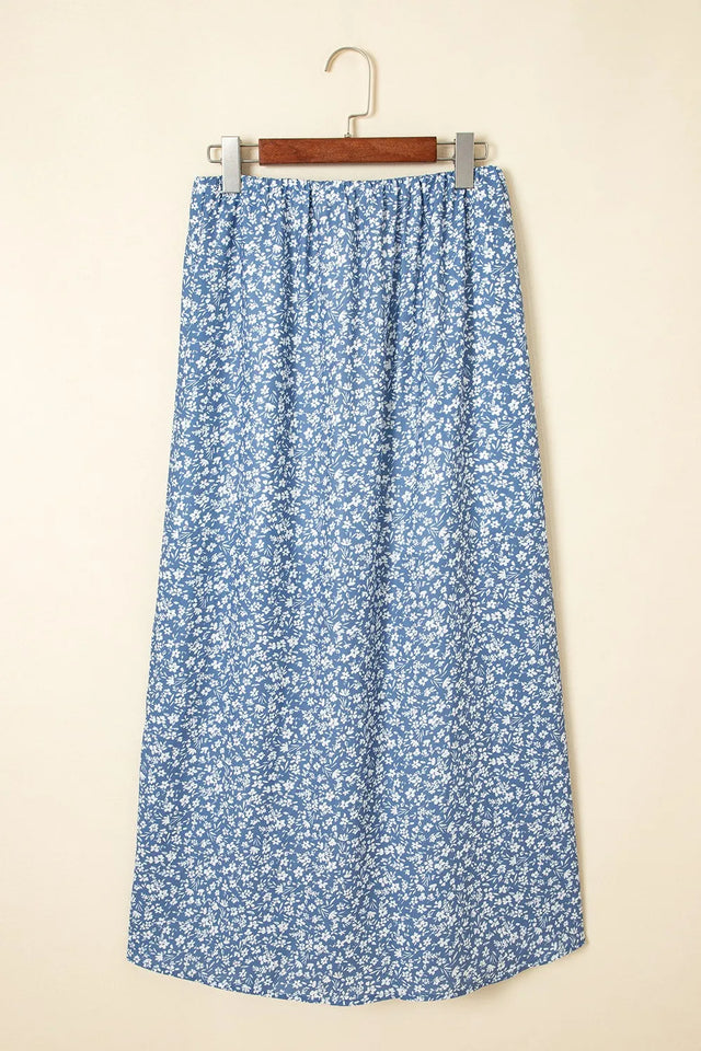 Boho Floral High Waist Skirt with Side Split.