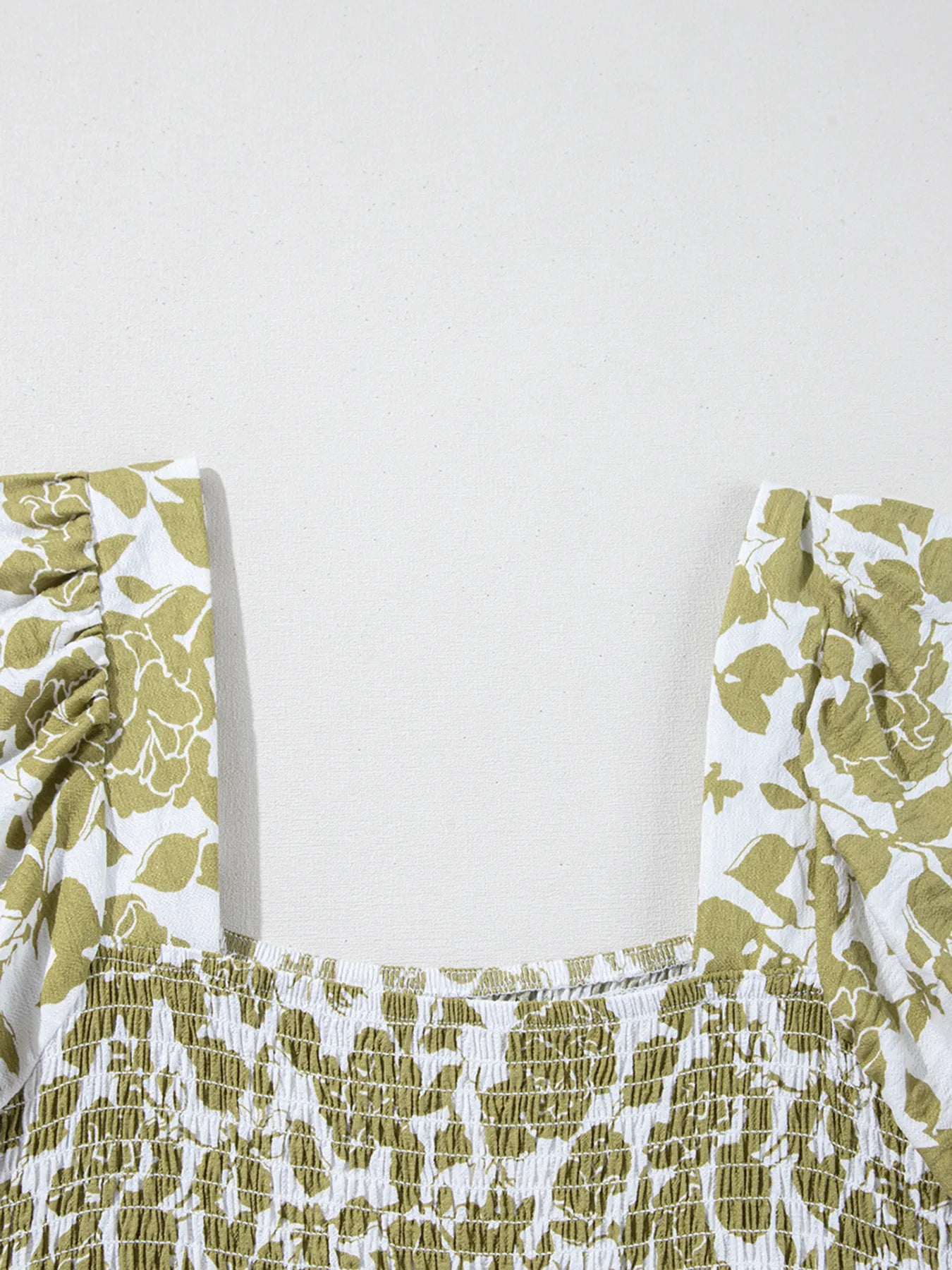 Boho Floral Square Neck Smocked Bust Puff Sleeve Tiered Dress.
