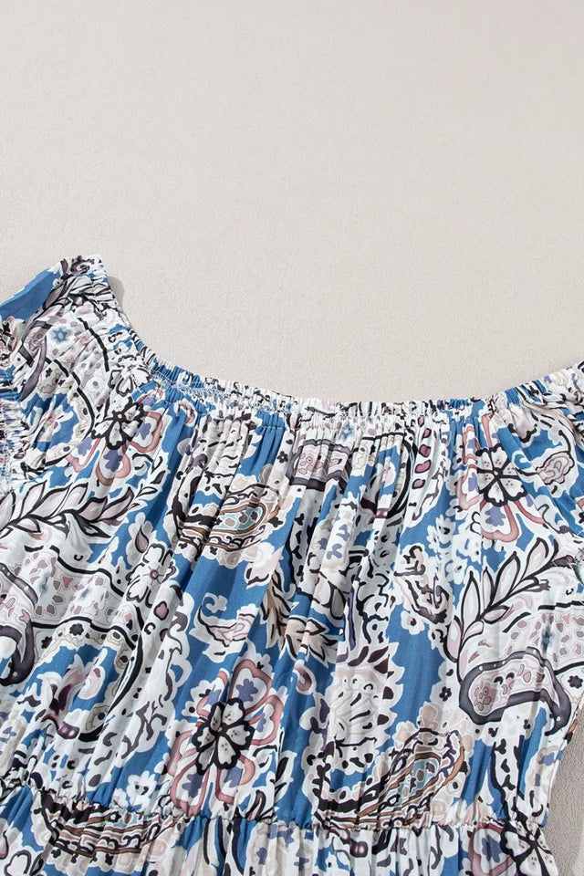 Boho Paisley Print Off Shoulder Maxi Dress.