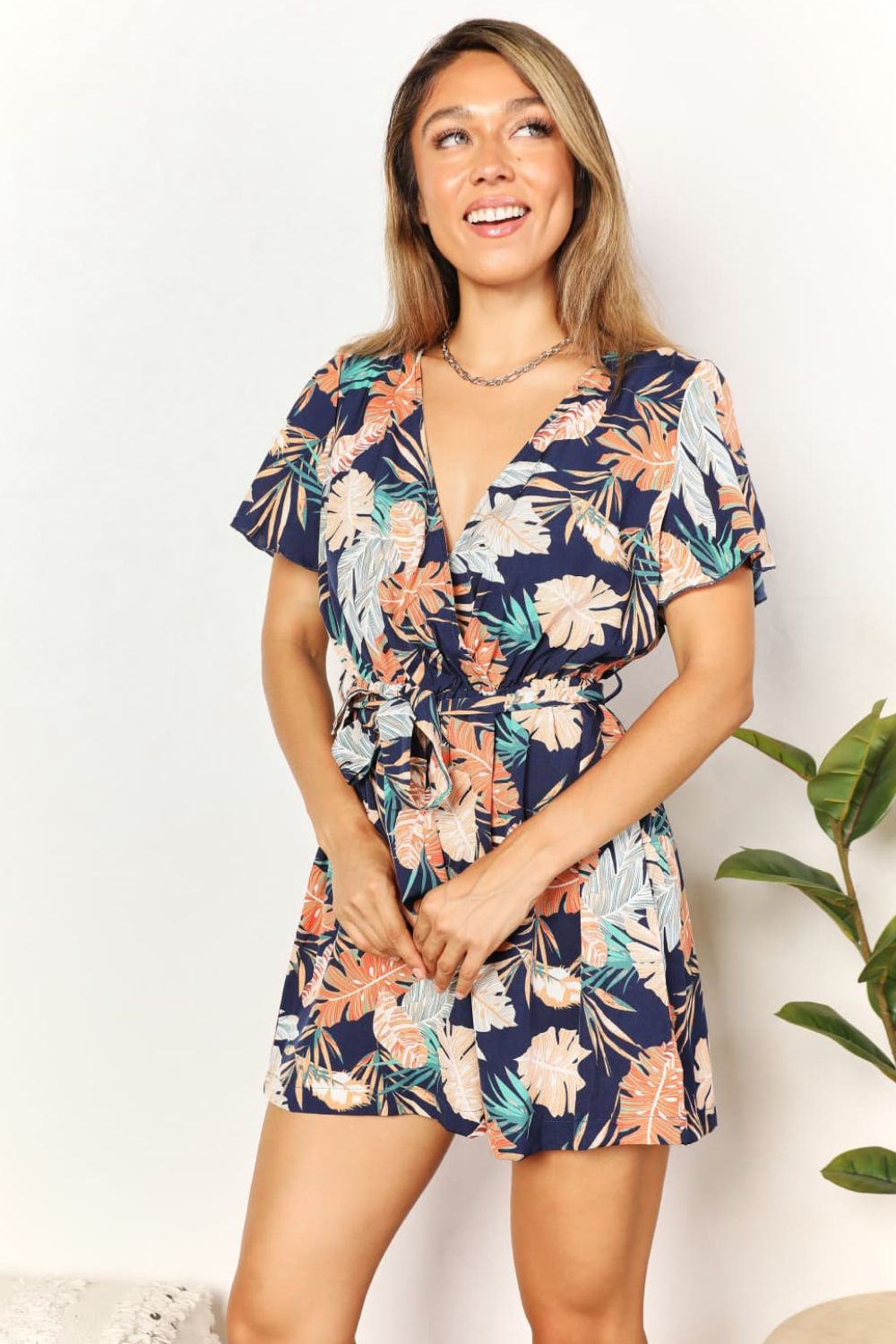 Sleeveless Ruched Wide Leg Jumpsuit.