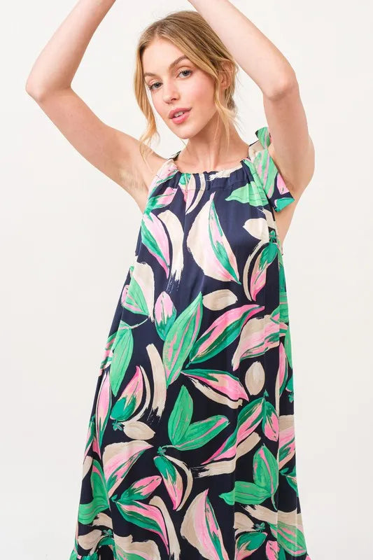And The Why Botanical Printed Halterneck Tiered Maxi Dress.