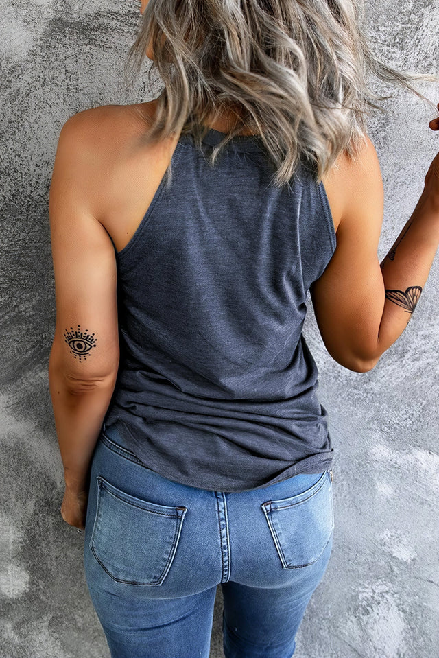 Round neck tank top with a bow graphic print.