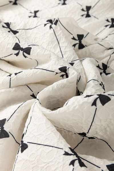 Bow Print Tie Neck Half Sleeve Dress.