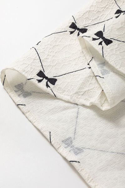 Bow Print Tie Neck Half Sleeve Dress.