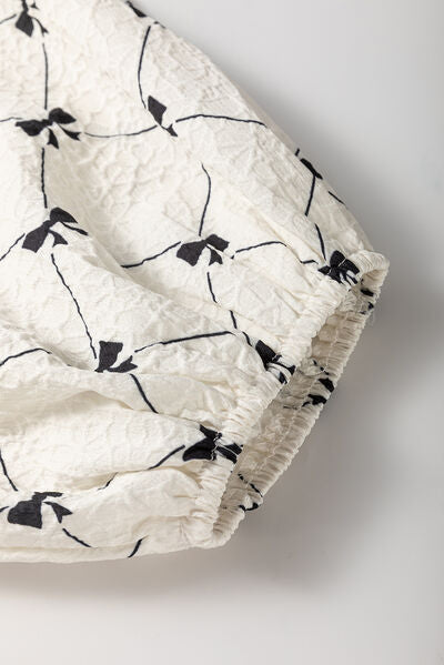 Bow Print Tie Neck Half Sleeve Dress.