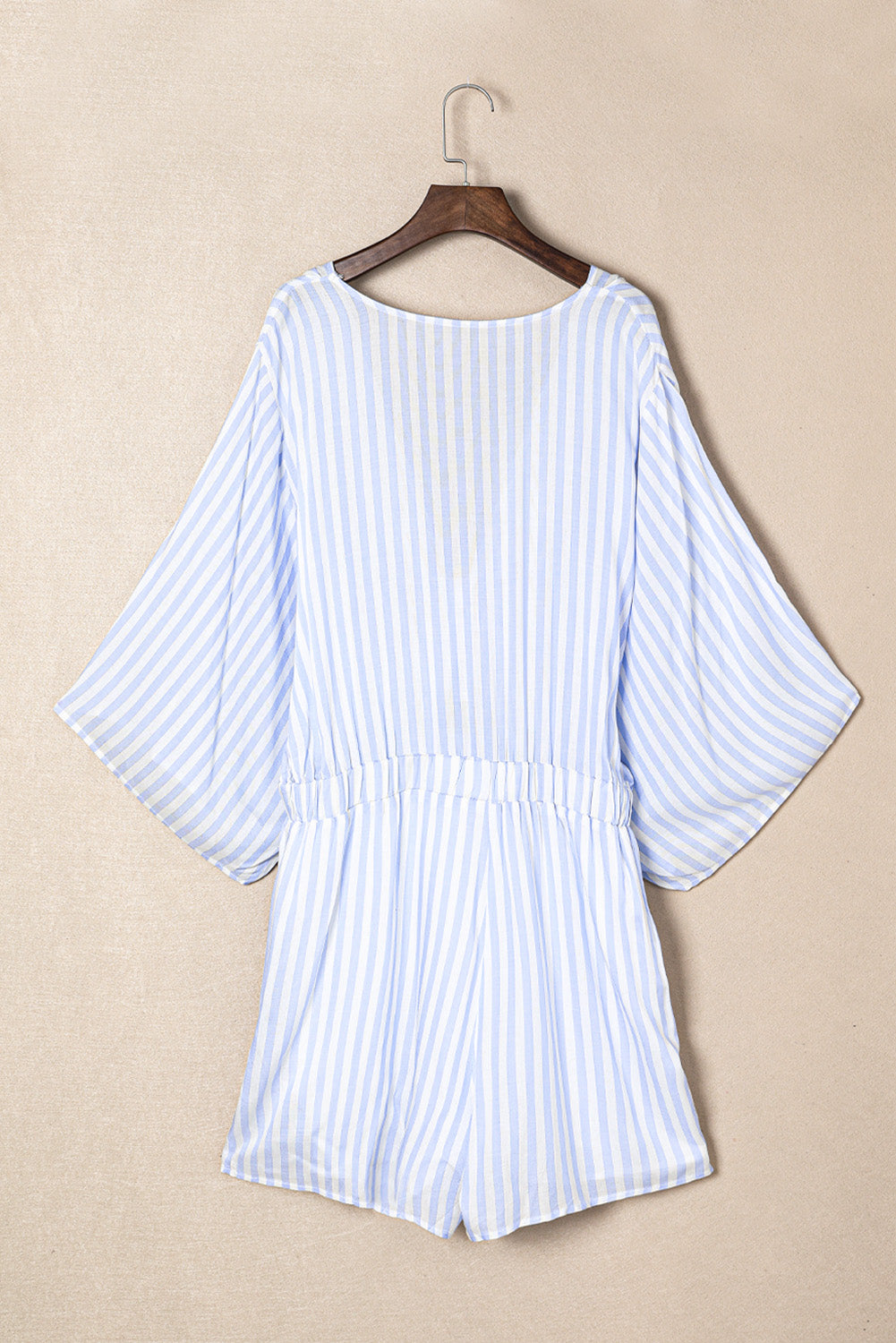 Bow Striped Kimono Sleeve Romper with Tie.