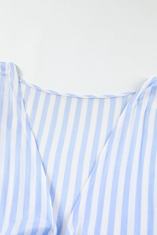 Bow Striped Kimono Sleeve Romper with Tie.