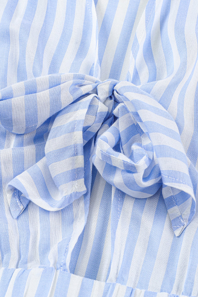 Bow Striped Kimono Sleeve Romper with Tie.