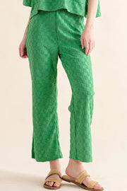 Brushed texture checkerboard pattern casual pants with slit.