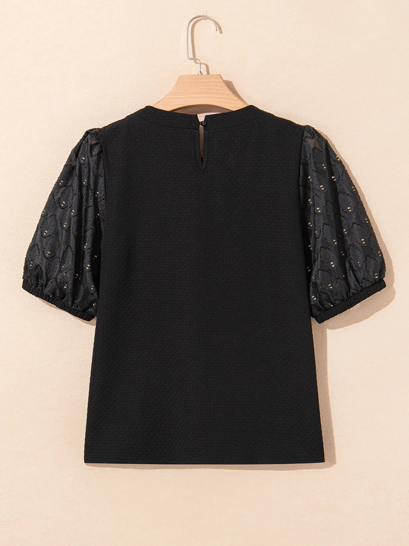 Bubble Sleeve Patchwork Textured Blouse.