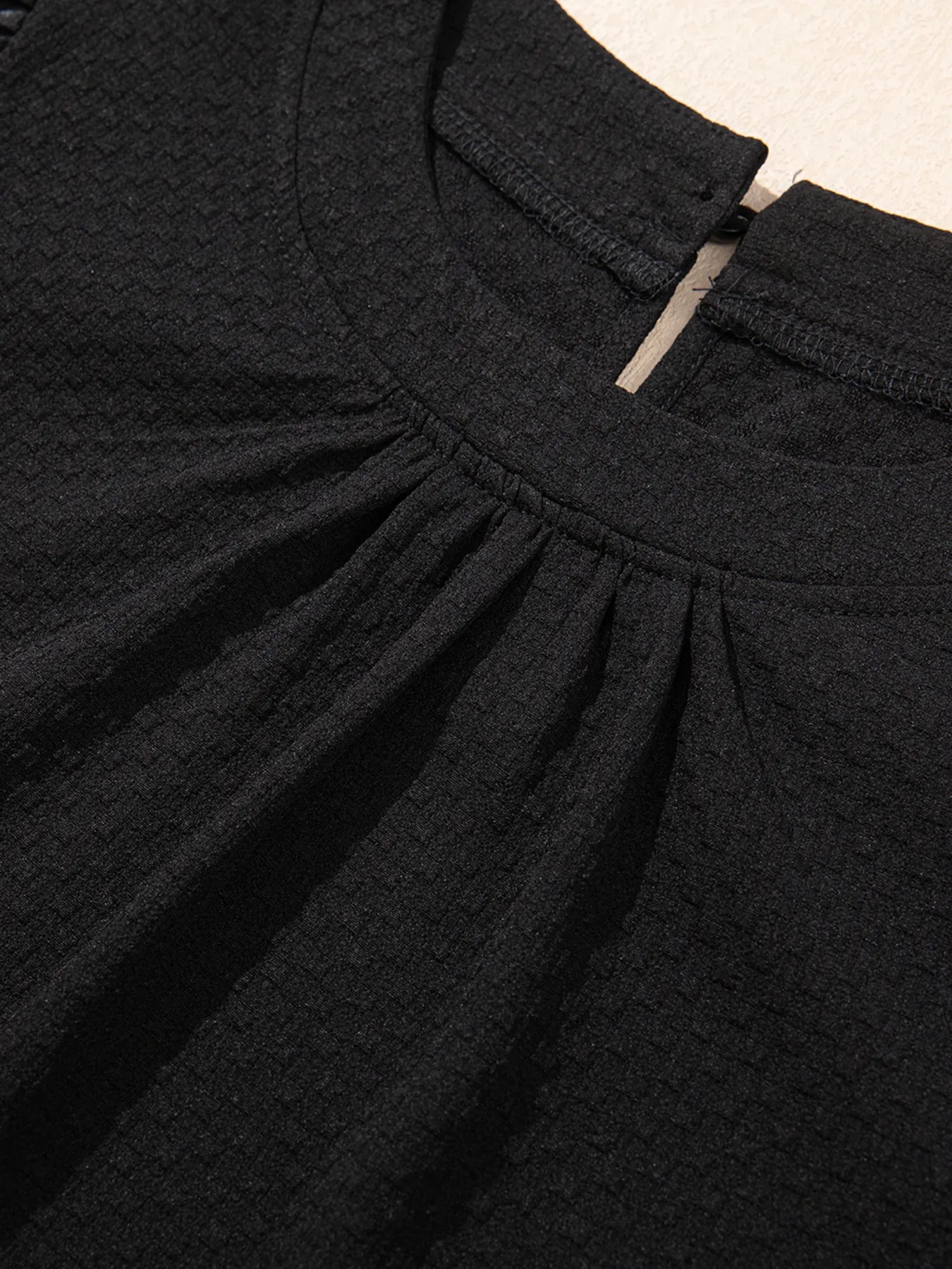 Bubble Sleeve Patchwork Textured Blouse.