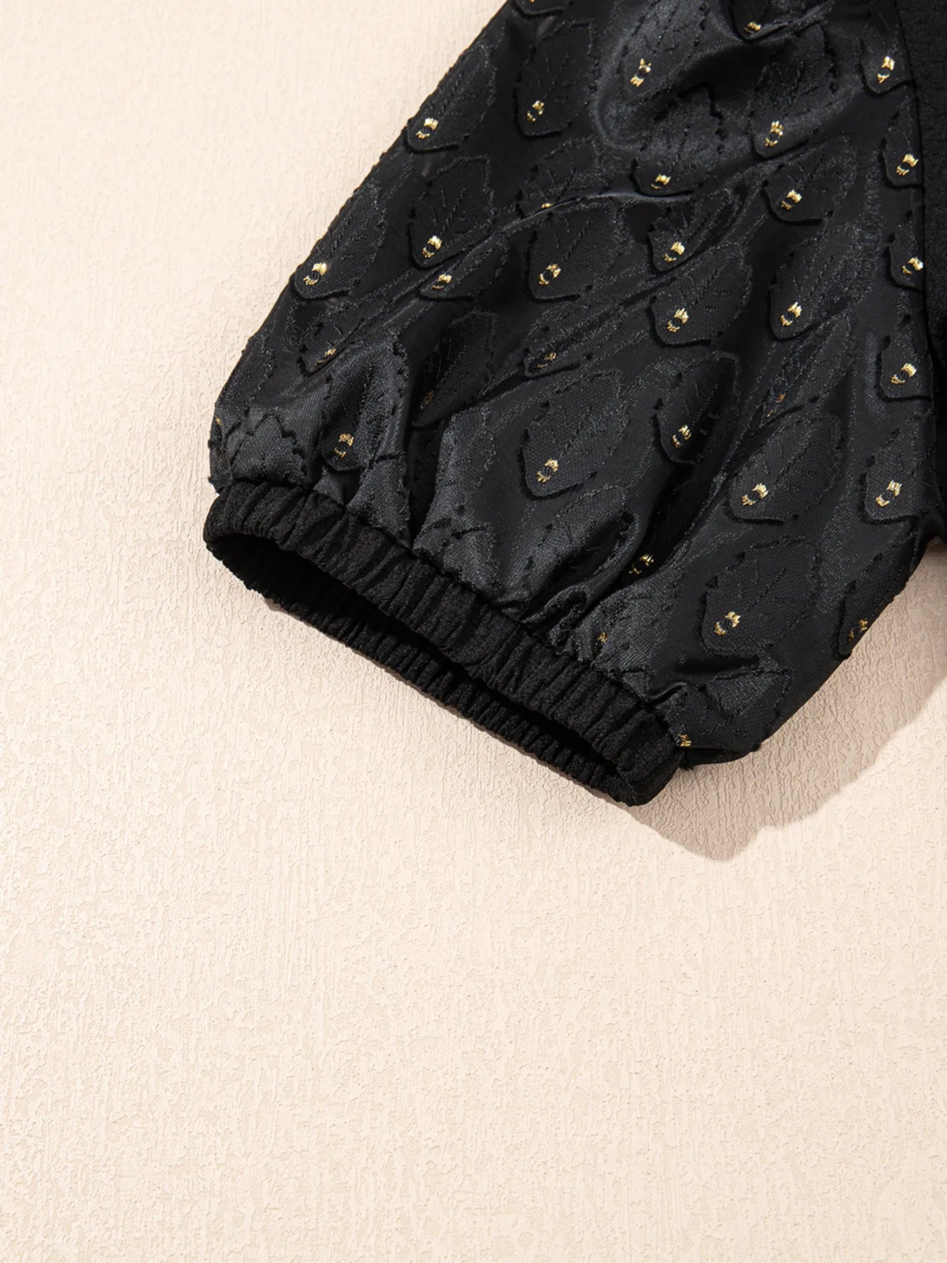 Bubble Sleeve Patchwork Textured Blouse.