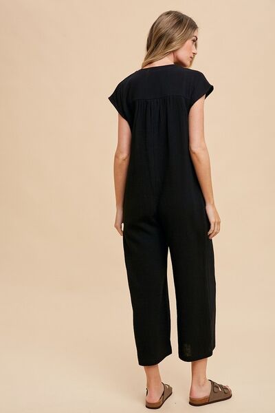Button Detail Wide Leg Jumpsuit with Pockets.