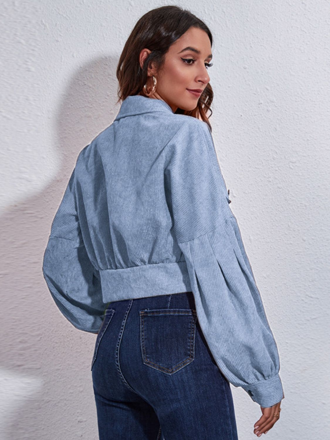 Button down collared neck cropped jacket.
