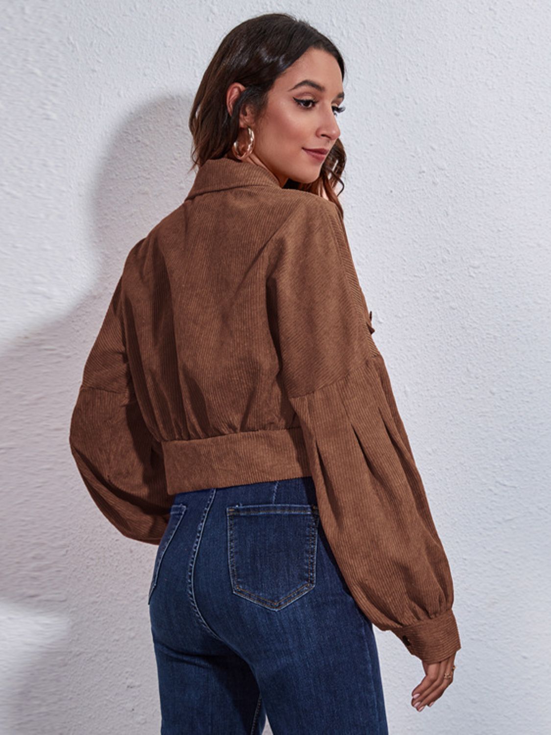 Button down collared neck cropped jacket.