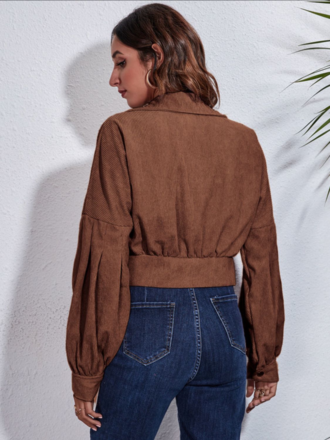 Button down collared neck cropped jacket.