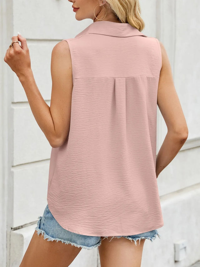 Button down collared neck tank top.