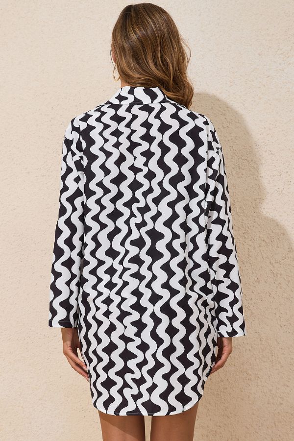 Button Down Contrast Striped Cover-Up.