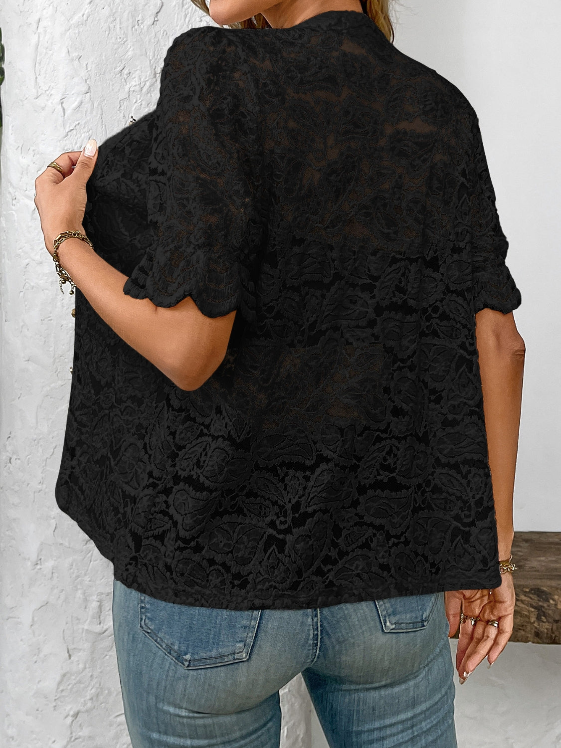 Button down half sleeve lace shirt.