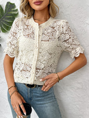 Button down half sleeve lace shirt.