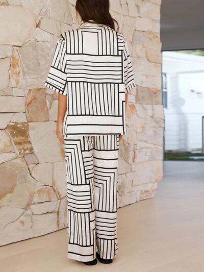 Button Down Half Sleeve Top and Pants Set.