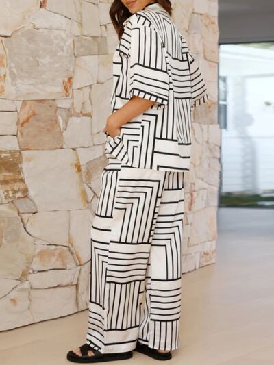 Button Down Half Sleeve Top and Pants Set.