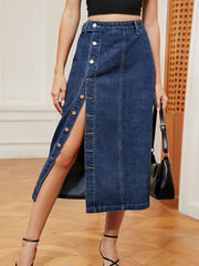 Button Down Midi Denim Skirt.