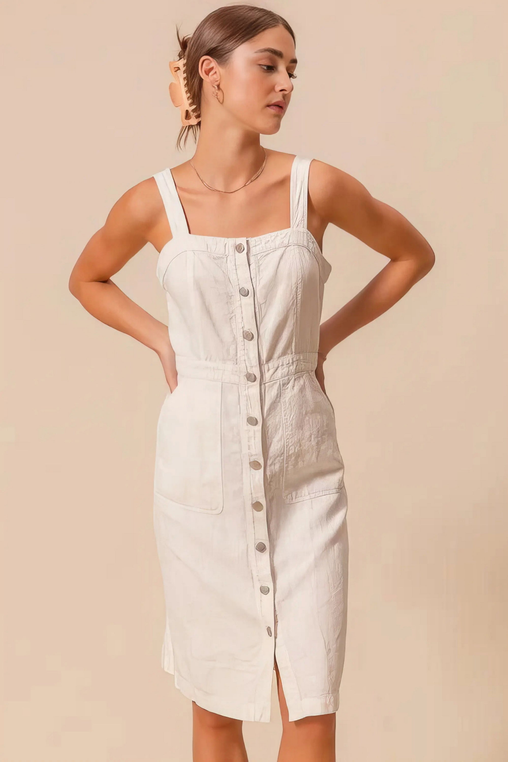 So Me Button Down Pocket Front Pinafore Dress.