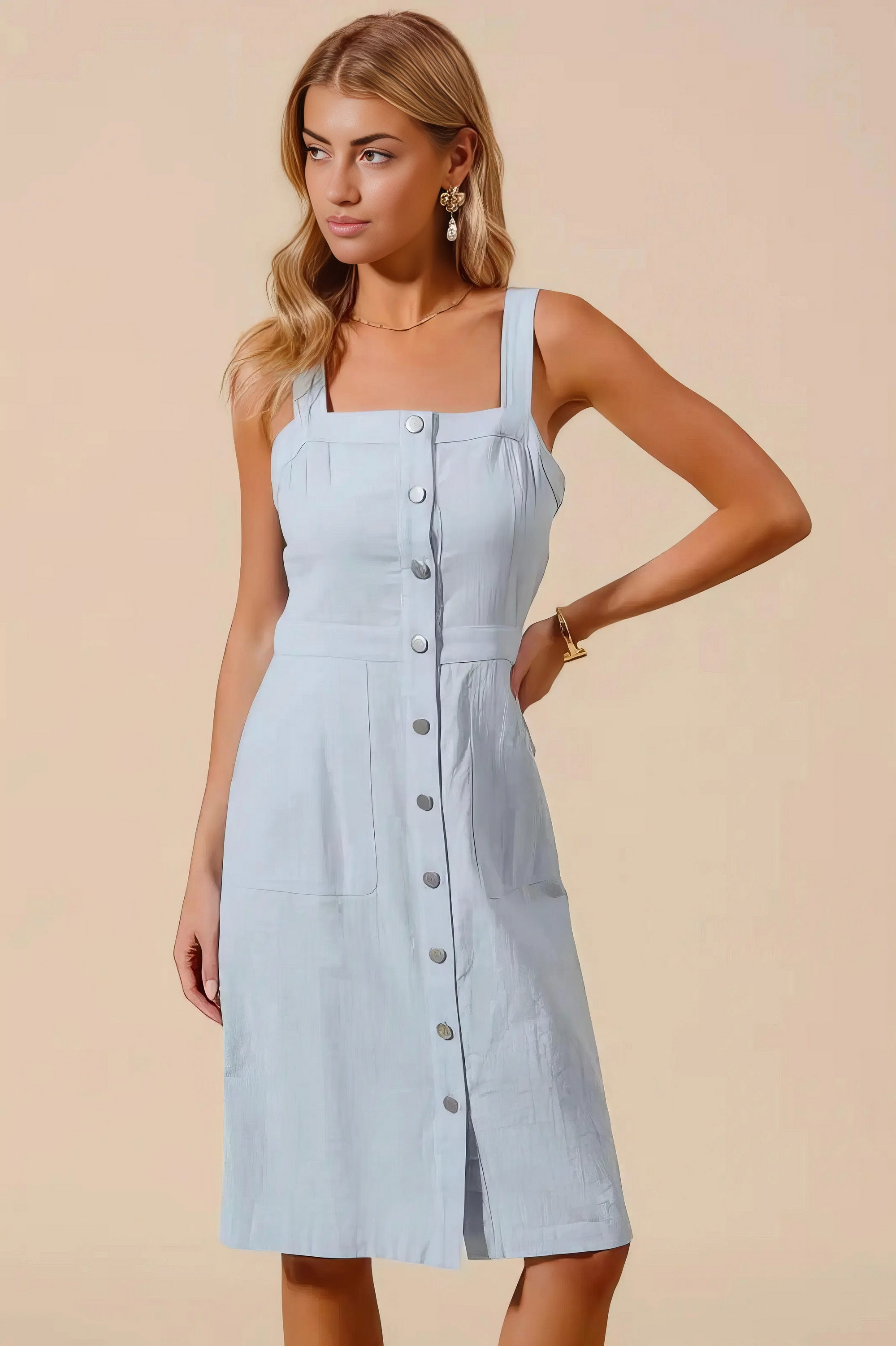 So Me Button Down Pocket Front Pinafore Dress.