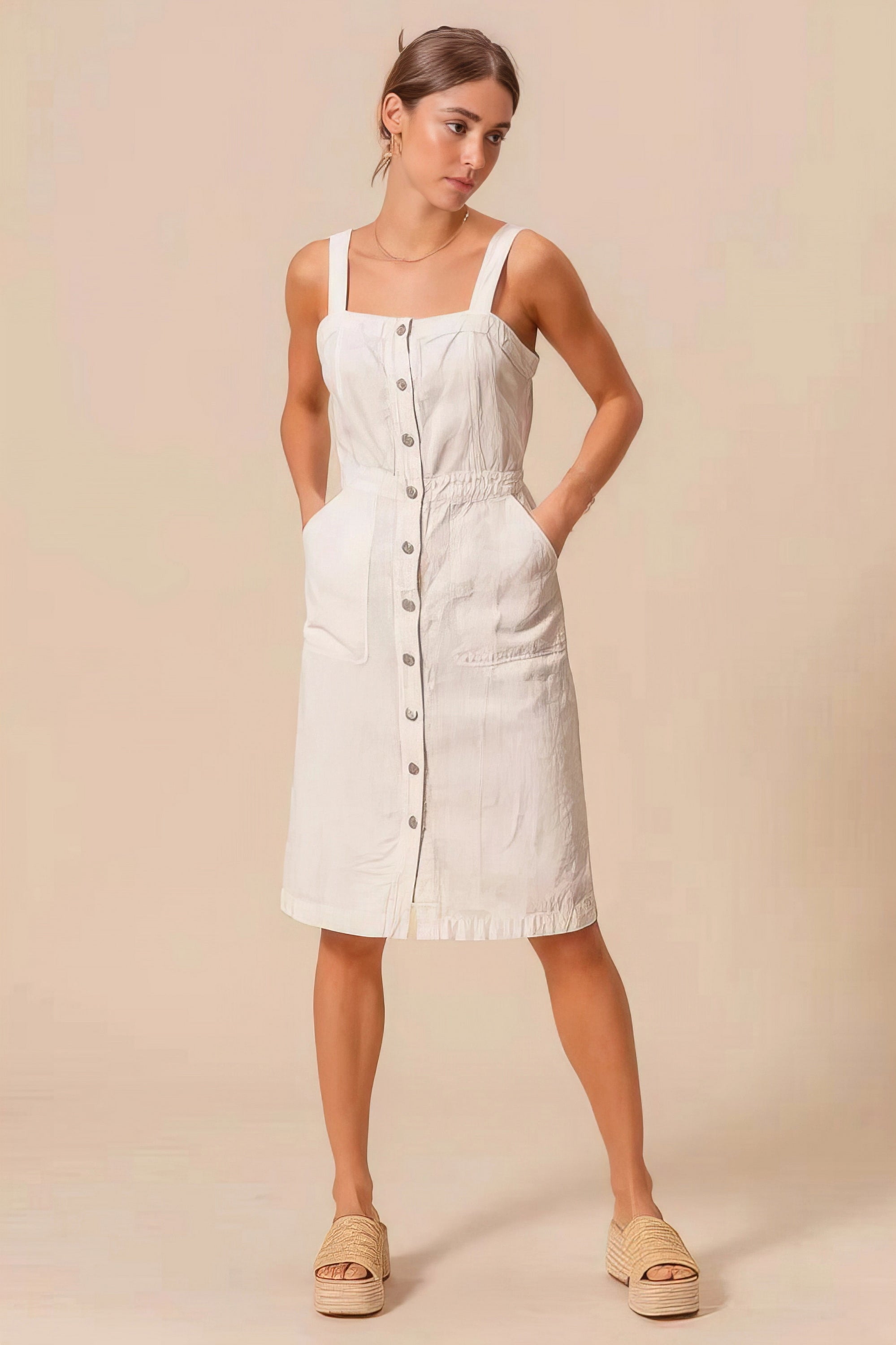 So Me Button Down Pocket Front Pinafore Dress.