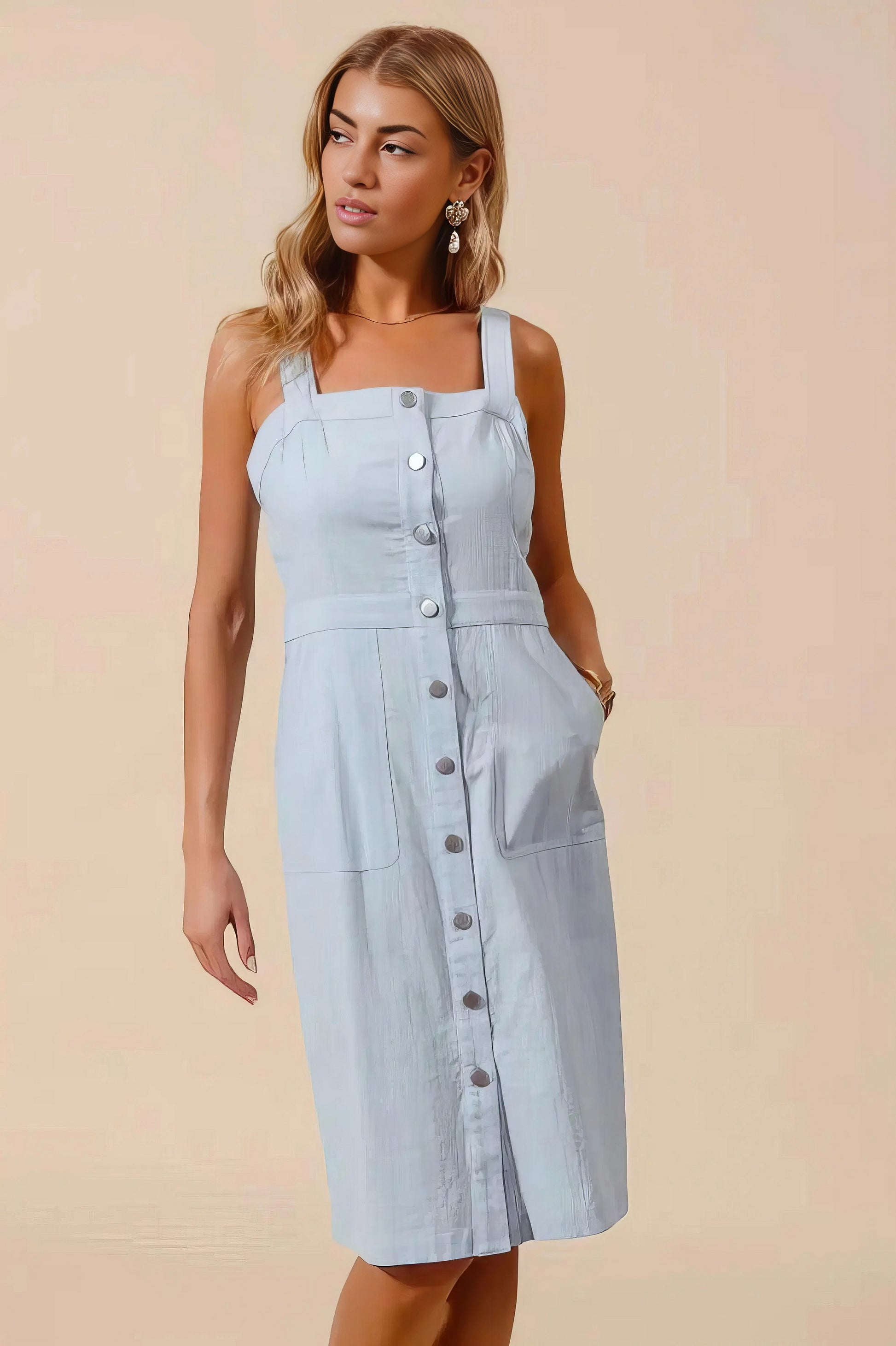 So Me Button Down Pocket Front Pinafore Dress.