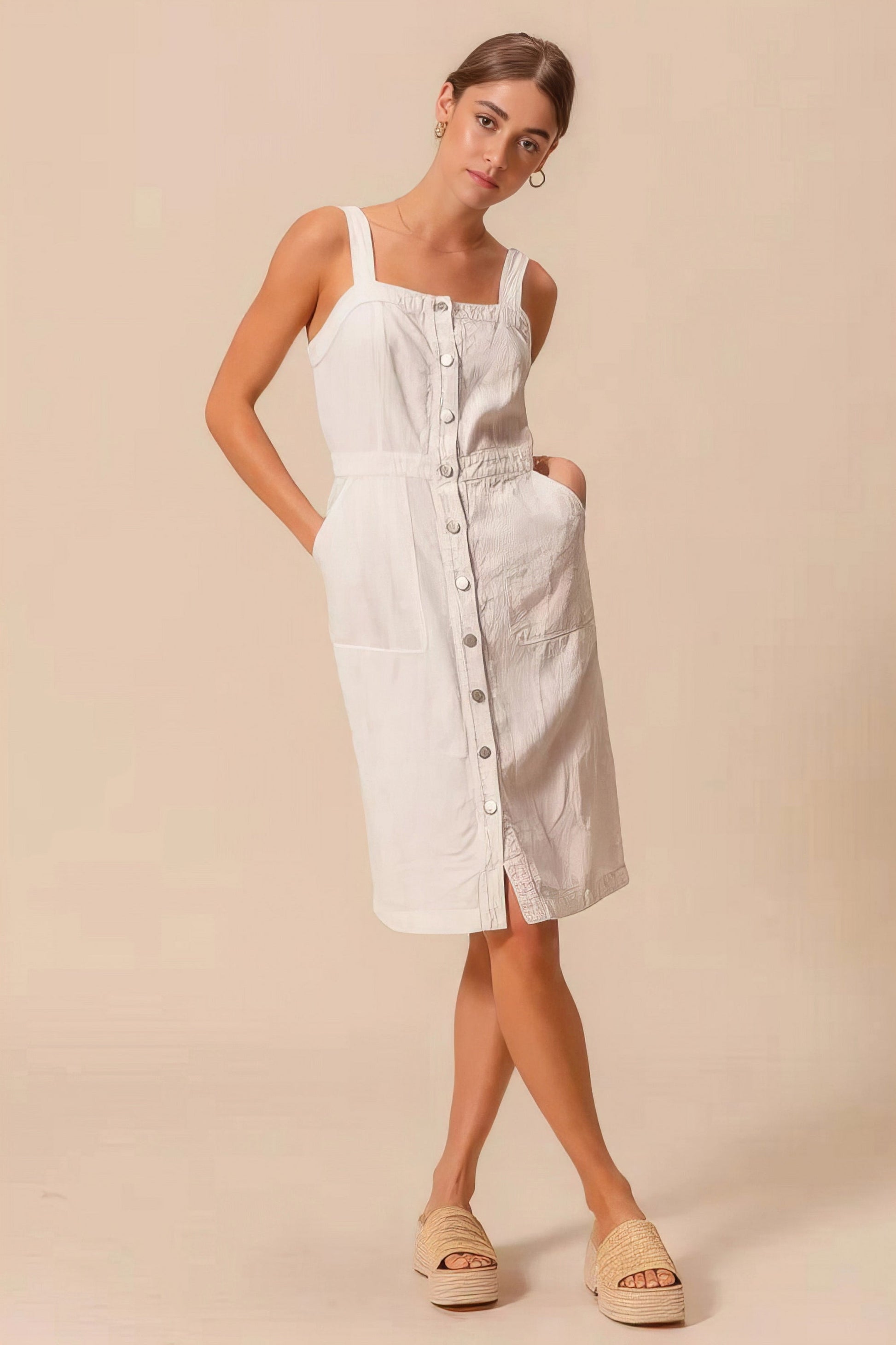 So Me Button Down Pocket Front Pinafore Dress.
