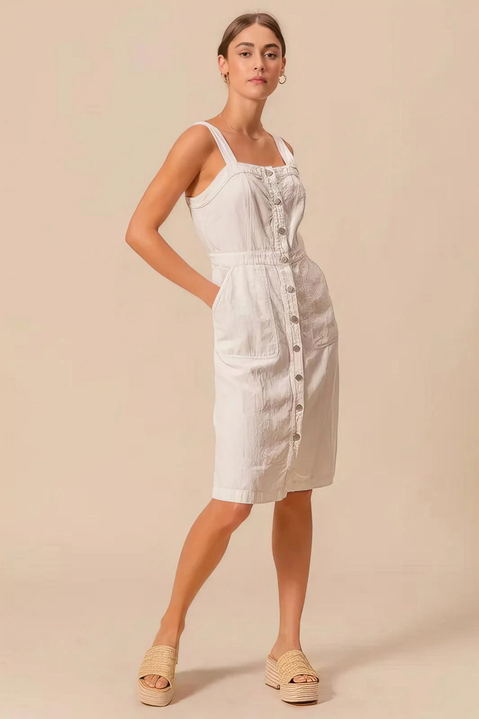So Me Button Down Pocket Front Pinafore Dress.